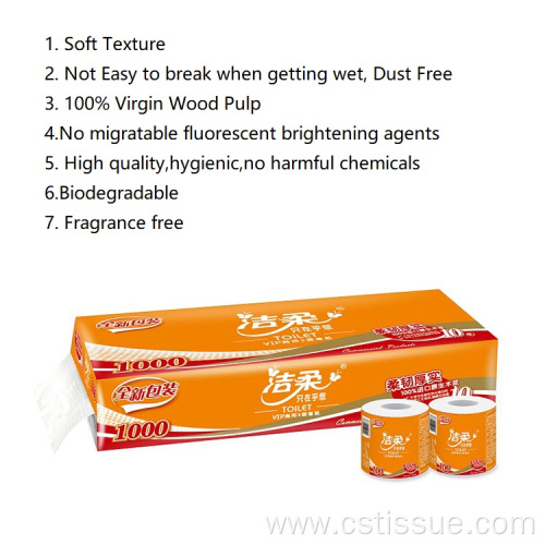 Eco Friendly 100% Pulp 3 Ply Bathroom Tissue